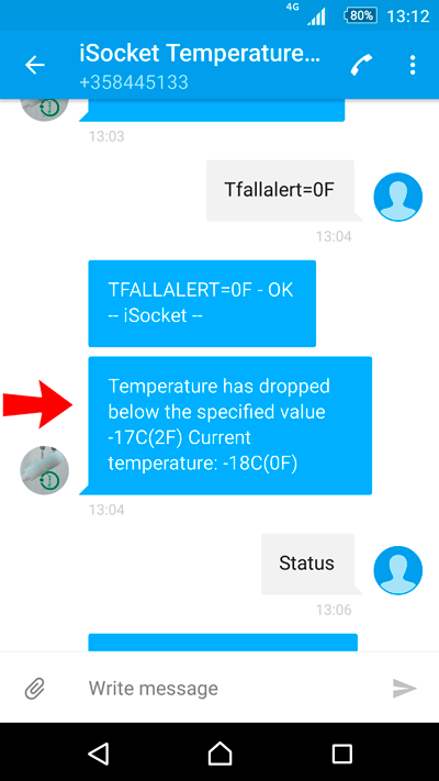 Temperature falls below zero Fahrenheit notification to cell phone