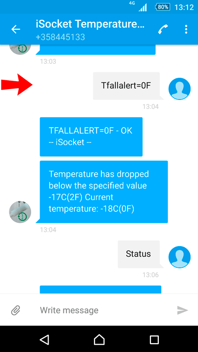 Temperature fall alert set to 0F